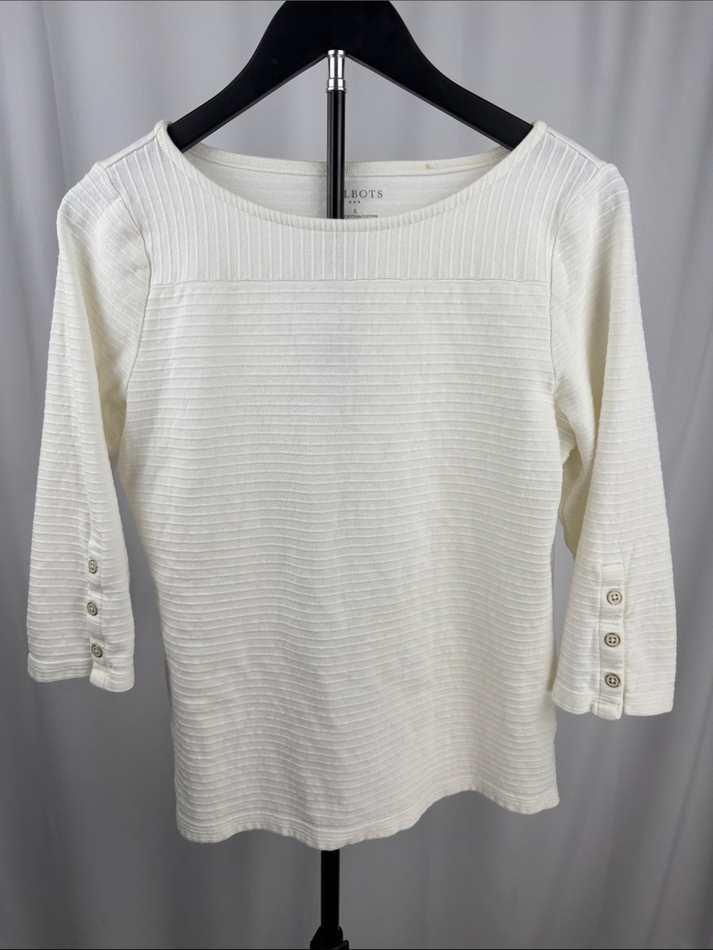 Talbots White Textured Ribbed 3/4 Sleeve Button Top Size Small